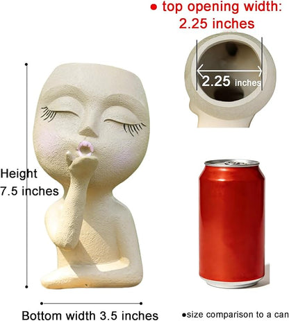 Cute Plant Pot Head Planter,Face Planters Pots Head,Succulent Pots,Unique Planters,Decorative Pots for Plants Indoor,Funny Plant Pots,Face Vase (Khaki)