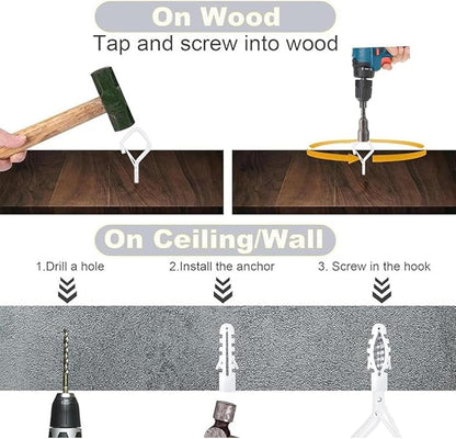 32-Pack Heavy-Duty White Screw Eye Hooks with Safety Clips | Metal Ceiling Hooks for Hanging Plants, Wind Chimes, Bird Feeders & Indoor/Outdoor Lights