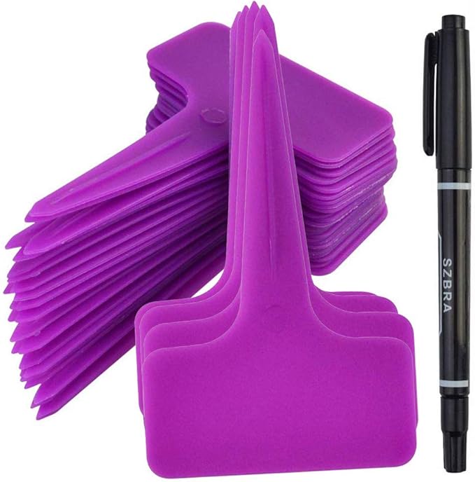 Ameolale 200PCS Plastic Nursery Garden Plant Labels - Waterproof Potted Plant Tags Reusable Seeds Markers T-Type Stakes - Eco Friendly for Vegetables Herb Flower Greenhouse(Purple)