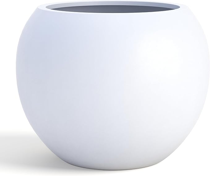 DTY Mount Sherman 12.6" D x 10'' H (Pot Opening 8.5") Fiberstone Round Planter with Drainage Hole, Smooth Finishes, Weather Resistant for Indoor and Outdoor, 2 Extra Coco Mats - White, Small