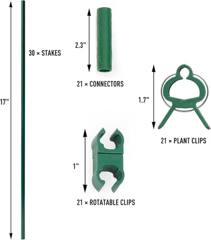 MAXPACE 93pcs Garden Stakes Kit: Includes 30 Sets of Fiberglass Plant Sticks Supports & Accessories for DIY 4ft, 5ft, 6ft, 7ft Stakes for Tomato, Vegetables, Indoor & Outdoor Gardening Supplies