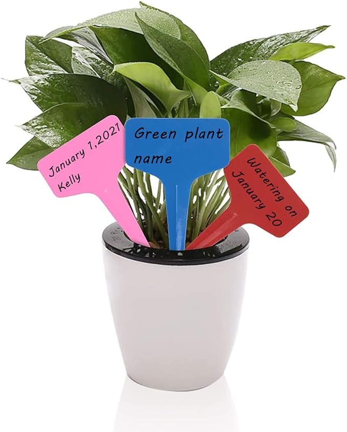 100pcs Garden Plant Labels Waterproof Plastic Plant Nursery Markers T-Type Plant Name Sign Tag Outdoor Indoor Stakes Stick for Seed Potted Herbs Flowers Vegetables Flowers, 5 Colors