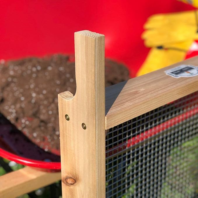 Cedar Garden Sifter for Compost, Dirt and Potting Soil - Handcrafted in The USA - Sustainable Cedar - Heavy Duty Stainless Grate (Wheelbarrow)