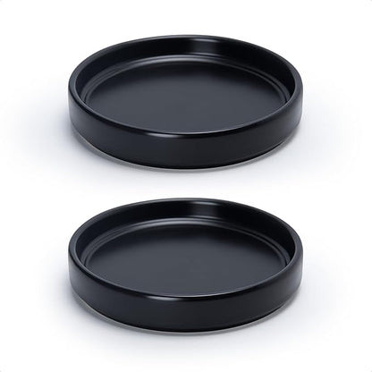 D'vine Dev Modern Round 5.4 Inch Ceramic Plant Pot Saucer, Planter Pot Drainage Tray for Indoor Plants, Set of 2, Matte Black, 97-T-B-22