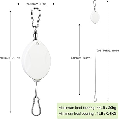 2Pcs Upgraded Heavy Duty Retractable Plant Hanger,Plant Pulleys for Hanging Plants,Easy to Raise and Lower,Auto Lock,Adjustable Hook for Garden Baskets Pots,Birds Feeder and Wind Chime,White