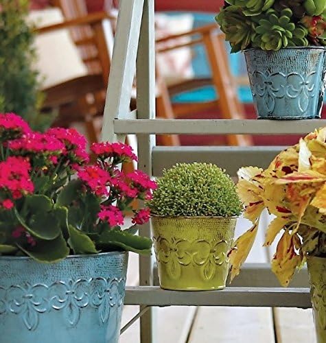 Robert Allen MPT01887 Fluer De Lis Series Metal Planter Flower Pot, 4", Color Surf Blue