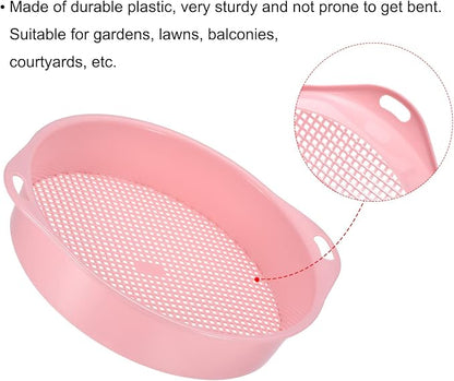 MECCANIXITY Garden Sifting Pan, Round Potting Sieve Plastic Mesh Filter Soil Screen Gardening Tool for Garden Yard, Pink 2 Pack