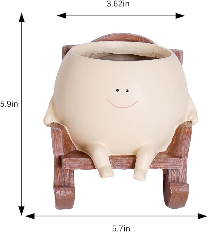 NINIPAPA Cute Plant Pots Smiley Face Planter Funny Flower Pot, Rocking Chair Small Face Pot for Indoor Plants, Unique Head Planters Plant Lover Gifts on Mother's Day Birthday