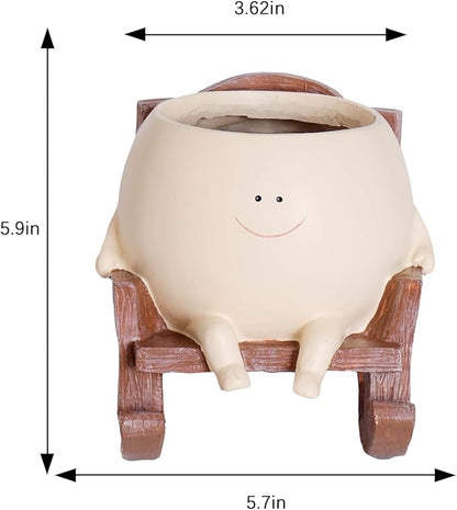 NINIPAPA Cute Plant Pots Smiley Face Planter Funny Flower Pot, Rocking Chair Small Face Pot for Indoor Plants, Unique Head Planters Plant Lover Gifts on Mother's Day Birthday