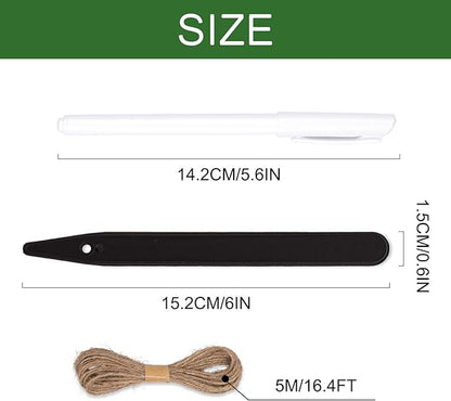 Whaline 200Pcs Thick Plastic Plant Label Garden Labels Black Waterproof Garden Stake Sign Tags Garden Markers for Outdoor Seedlings Potted Flowers with 2 Marker Pen and A Roll of Twine (15 cm)