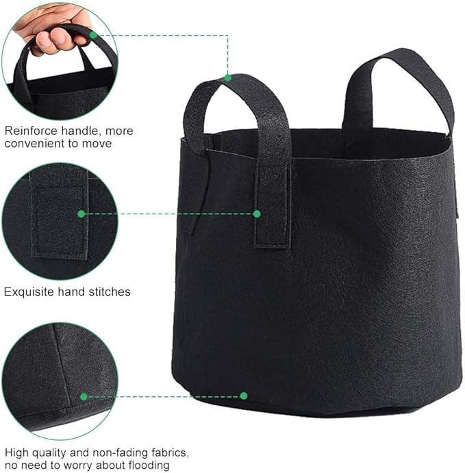 Plant Grow Bag, Thickened Nonwoven Fabric Planting Pot with Handle Aeration Planting Pot Container 1/2/3/5/7/10 Gallon 1Pc (25 x 30 cm (5 Gallons))