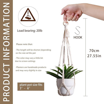 Artilady Plant Hanger Indoor Macrame Hanging Planters for Plants Holder Boho White Basket No Tassels Farmhouse Rustic Window Wall Decor (White Planter-1pcs)