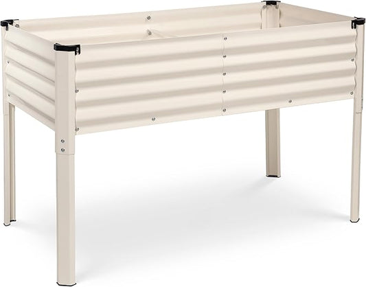 Galvanized Raised Garden Beds Outdoor with Legs // 48×24×31in Elevated Planter Box for Vegetables, Flowers (White) // Large Metal Garden Bed for Backyard Patio Gardening