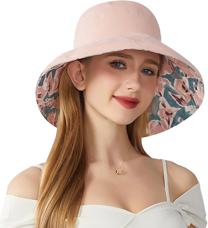 Wide Brim Women Sun Hat Summer Beach Bucket Fishing Hats Metal Wired Edge Packable UV Protection for Hiking Garden Travel