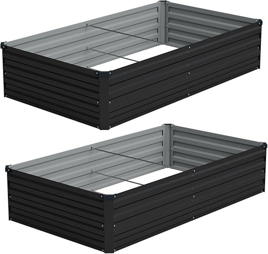 Vengarus 6x3x1FT (2 Pack) Galvanized Raised Garden Bed Kit, Outdoor Metal Planter Box for Vegetables, Rectangular Steel Container, Easy Assembly (Black)