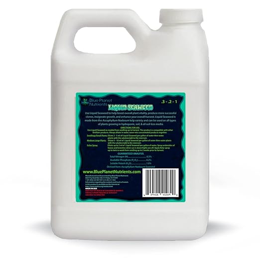 Liquid Kelp Seaweed Fertilizer Concentrate - Blue Planet Nutrients Ascophyllum Nodosum Liquid Seaweed Supplement - Makes 470 Gallons - Quart (32 oz)