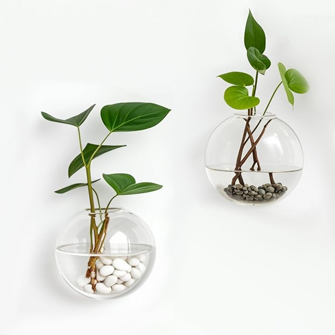 4.7" Globe Hanging Glass Wall Vase, Wall Hainging Planter Propagation Station Container, Clear Glass Flower Plant Terrarium Kit for Hydroponics Plants,Home Decor, 2 Pack