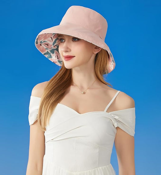 Wide Brim Women Sun Hat Summer Beach Bucket Fishing Hats Metal Wired Edge Packable UV Protection for Hiking Garden Travel