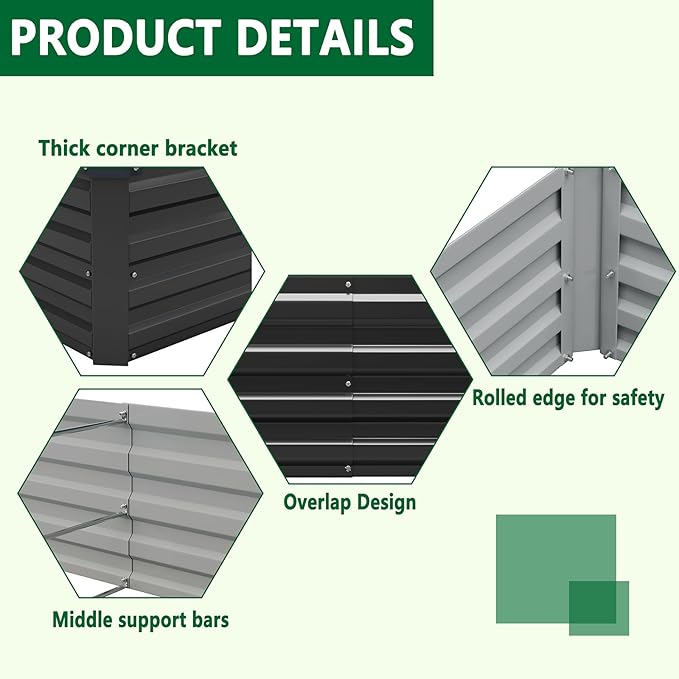 2 Pack 6x3x1FT Galvanized Raised Garden Beds Kit Outdoor Metal Gardening Planter Box for Vegetable Elevated Flower Herbs,Black