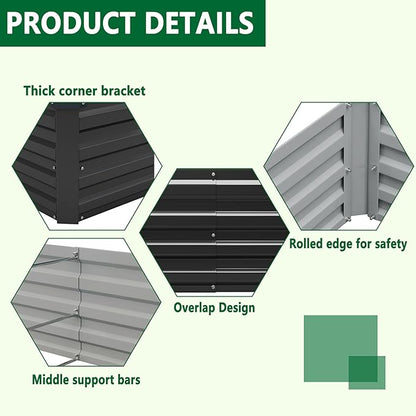 2 Pack 6x3x1FT Galvanized Raised Garden Beds Kit Outdoor Metal Gardening Planter Box for Vegetable Elevated Flower Herbs,Black