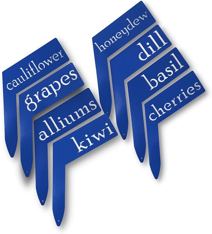 Planter Size Small Metal Garden Plant Vegetable Flower or Herb Markers 13.5 Inches Tall (fig, Blue)