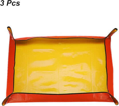 HARFINGTON 3pcs Repotting Mat 39.4" x 47.2" PE Cloth Waterproof Plant Repotting Mat Foldable Portable Gardening Potting Tray with Plastic Buckle for Indoor Plant Change Soil Watering, Yellow