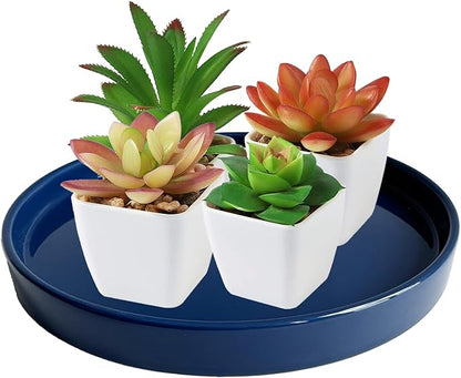 Ceramic Plant Saucer Pot Tray 12 Inch, Planter Saucers 4 5 6 7 8 9 10 11 12 Inch for Indoors Outdoor, Durable Sturdy Flower Drainage Tray for Glazed Pots Base (12.5 Inch-Blue)