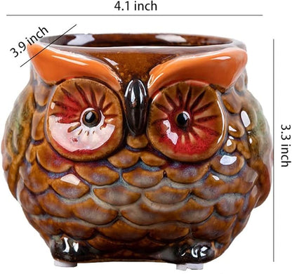 WAIT FLY Cute Animal Ceramic Flower Pot Succulent Planter-Owl