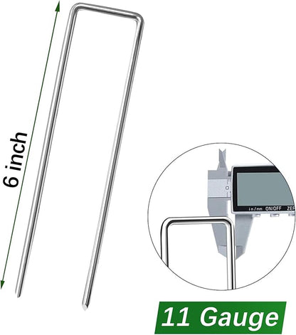 50 Pack Landscape Staples 6 Inch Garden Stakes Galvanized Garden Staples Pins Anti-Rust Ground Stakes for Weed Barrier, Irrigation Tubing, Landscaping Fabric, Yard Lawn