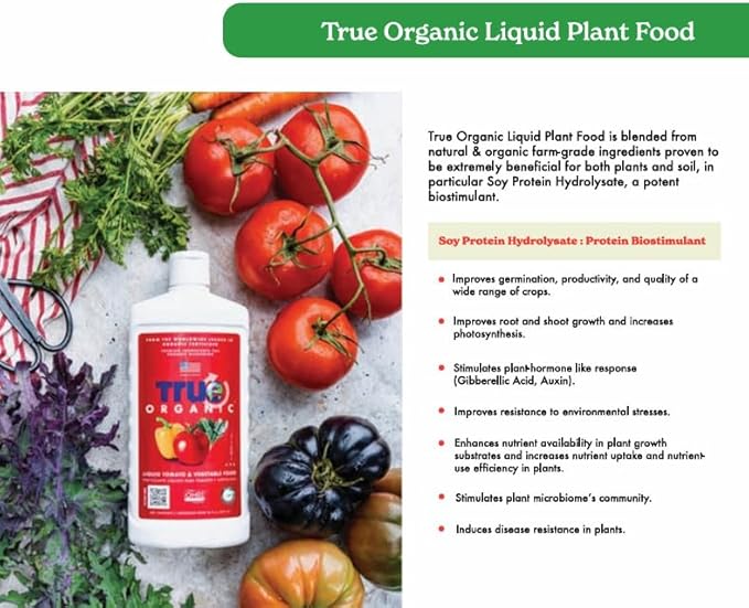 True Organic Liquid Tomato & Vegetable Food – Organic Fertilizer for Superior Harvests – 16 fl. oz. Bottle Covers 30 Sq. Ft.