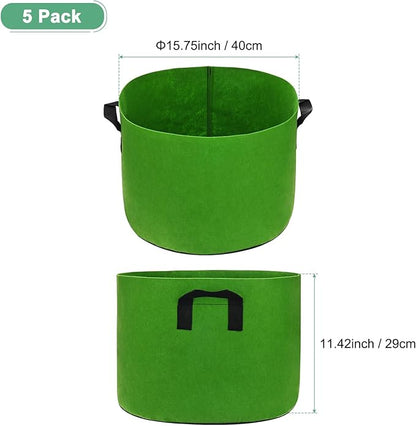 5-Pack Plant Grow Bags 10 Gallon Grow Bags 300G Thickened Fabric Pots with Durable Handles Plant Garden Grow Pots for Fruits/Vegetables/Flowers/Plants [Green]