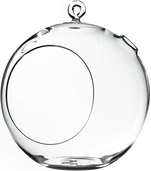 WGV Hanging Terrarium Globe, Width 8", Height 9", DIY Air Succulent Planter, Clear Glass Vase Orb with Flat Bottom, Candle Holder for Windowsill Outdoor Garden Decor, 1 Piece