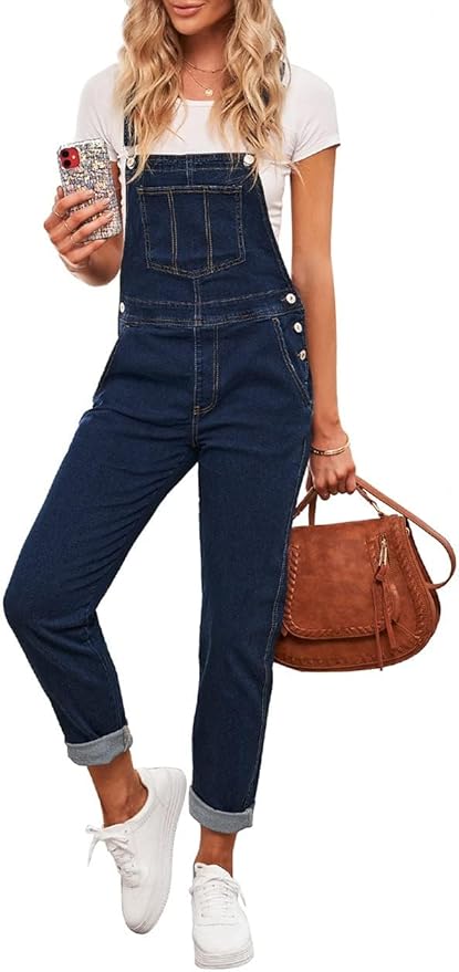 Vetinee Womens Classic Adjustable Straps Pockets Denim Bib Overalls Jeans Pants