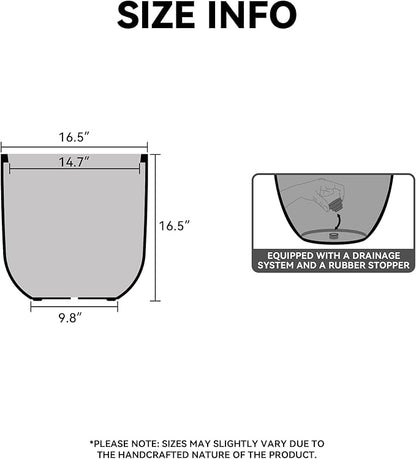 Kante 16.5" Round Concrete Planter, Large Cylinder Plant Pot with Curved Bottom and Drainage Hole, for Indoor and Outdoor Use – Garden or Patio, White Finish with Painted Interior