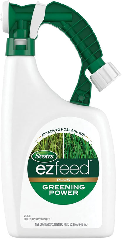 Scotts EZ Feed Plus Greening Power: 2,000 sq. ft., Works Quickly, Fertilizer for Green Lawns, Use on All Grass Types, 32 oz.