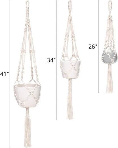 Mkono 3 Pack Macrame Plant Hangers, Different Sizes Hanging Planters Indoor Basket Decorative Flower Pots Holder Stand Boho Home Decor, Ivory