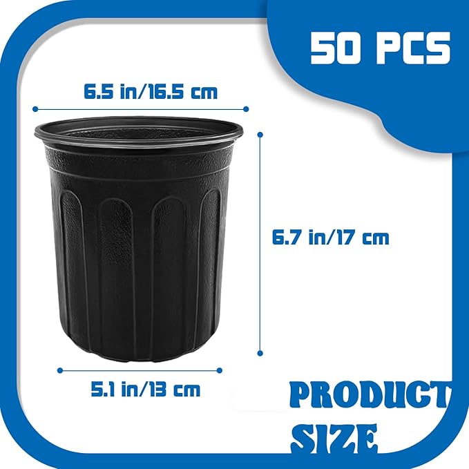 50 Pack 1 Gallon Plant Nursery Pots,Plastic Seedling Pot with Drainage Holes,Flexible Garden Flower Plant Container for Potting,Succulents,Cuttings,Transplanting,Black