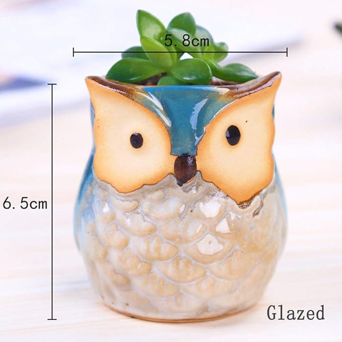 6 Pcs 2.5 Inches Owl Pots, Little Ceramic Succulent Bonsai Pots with a Hole - Pack of 6