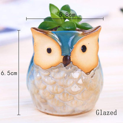 6 Pcs 2.5 Inches Owl Pots, Little Ceramic Succulent Bonsai Pots with a Hole - Pack of 6