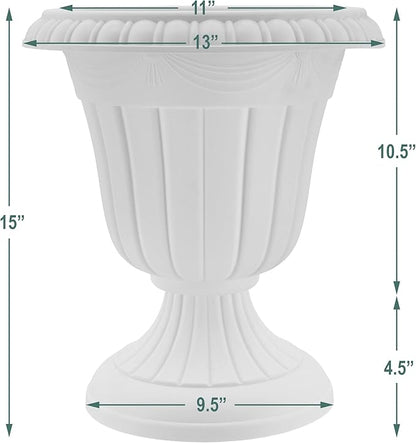 Arcadia Garden Products PL10GY Indoor/Outdoor Classic Traditional Plastic Urn Planter, 15" x 13", Gray