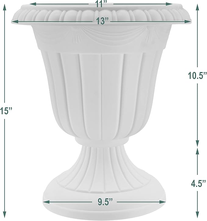 Arcadia Garden Products PL10BG Classic Traditional Plastic Urn Planter Indoor/Outdoor 15" x 13", Beige