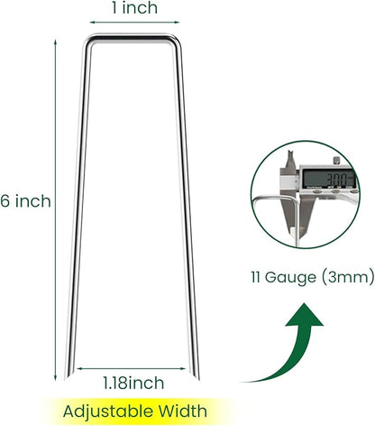 6 Inches Landscape Staples Galvanized Steel Garden Stakes Securing Pegs for Securing Weed Fabric Landscape Fabric Netting Ground Sheets and Fleece, Heavy Duty Metal Tent Stakes (200, Silver)