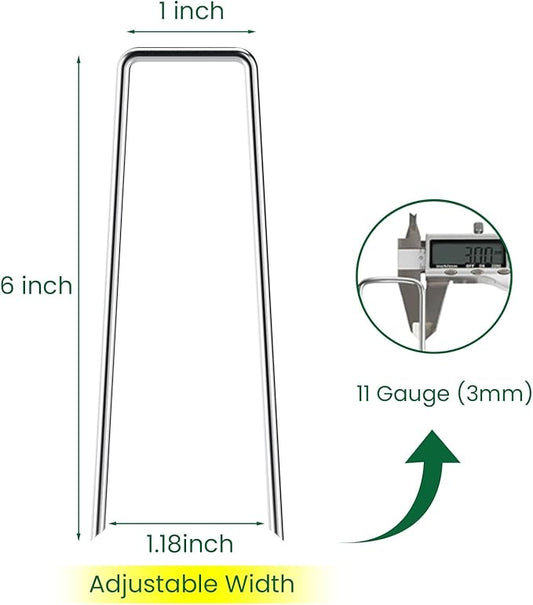 6 Inches Galvanized Garden Staples, Metal Tent StakeHeavy Duty U-Shaped Pins and Landscaping Staples for Sod Anchoring Landscape Fabric Irrigation Tubing (100, Silver)
