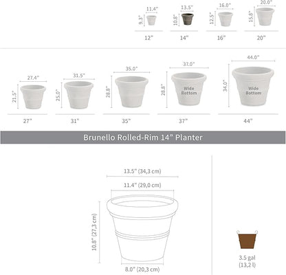 Crescent Garden Brunello Small Classic Rolled Rim Planter, Indoor/Outdoor Plastic Round Pot - Traditional Planter for Herbs, Plants, Houseplant -14''W (Rust)