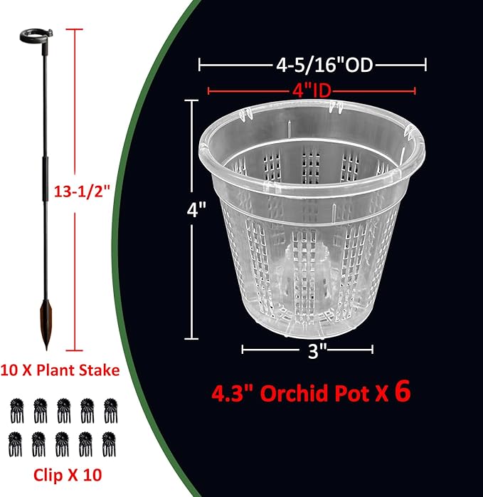 Orchid Pots, 6 Pack 4.3" Orchid Pots with Holes and 10Pcs Plant Stakes, Clear Plastic Plant Pot for Indoor Outdoor Plants(6 Pack 4.3")