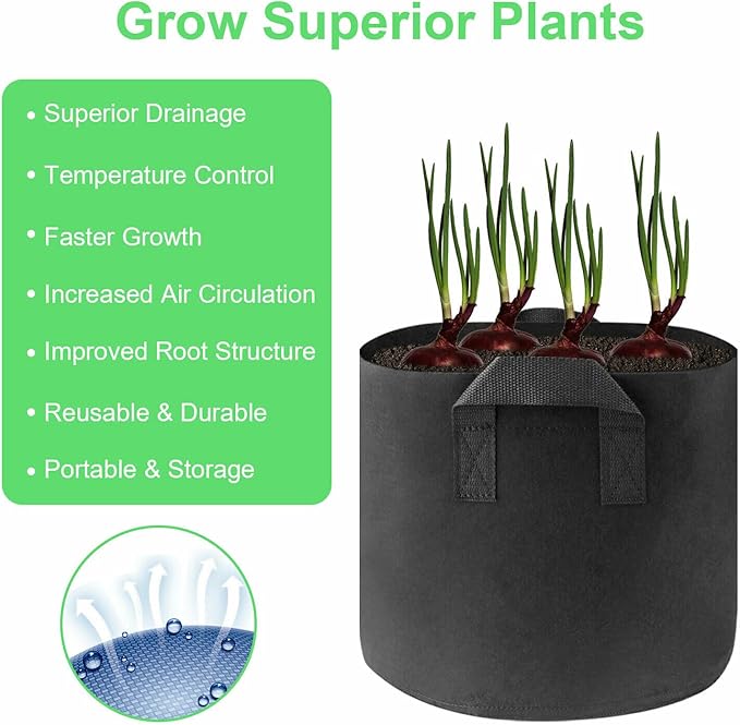10-Pack 7 Gallon Grow Bags, Heavy Duty Thickened Fabric Grow Bags, Nonwoven Fabric Pots with Handles