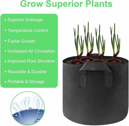 10-Pack 7 Gallon Grow Bags, Heavy Duty Thickened Fabric Grow Bags, Nonwoven Fabric Pots with Handles