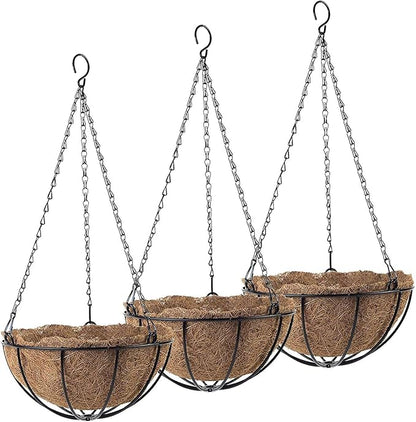 Tosnail 3 Pack 10" Metal Hanging Flower Pots Hanging Planters Plant Basket with Coco Fiber Liners