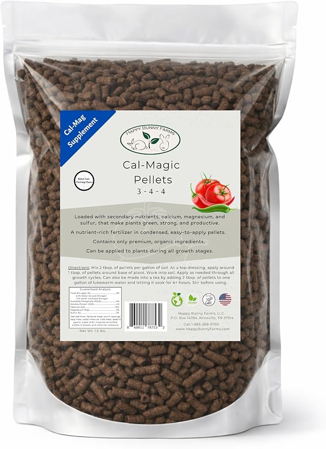 Cal-Magic Pellets, Calcium and Magnesium Supplement and Plant Fertilizer. Organic Easy-to-Apply Pellets, 1.5lb Bag. Kelp, Fish and Crab Meals with Rabbit Manure, Seabird Guano, and Oyster Shell.