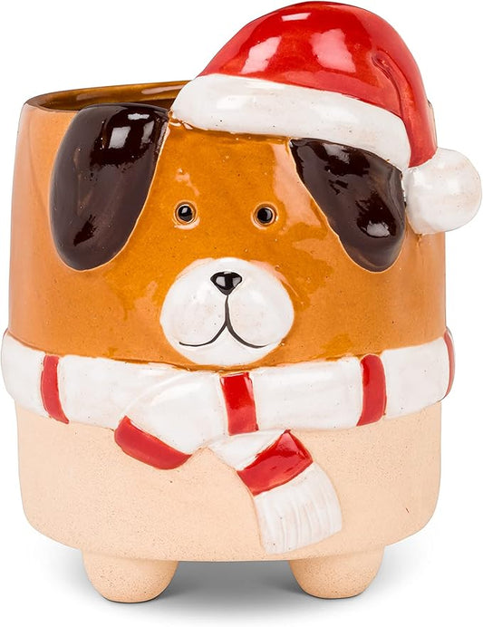 Abbott Collection 27-CRITTER-971-LG Large Dog with Santa Hat Planter, 6" H